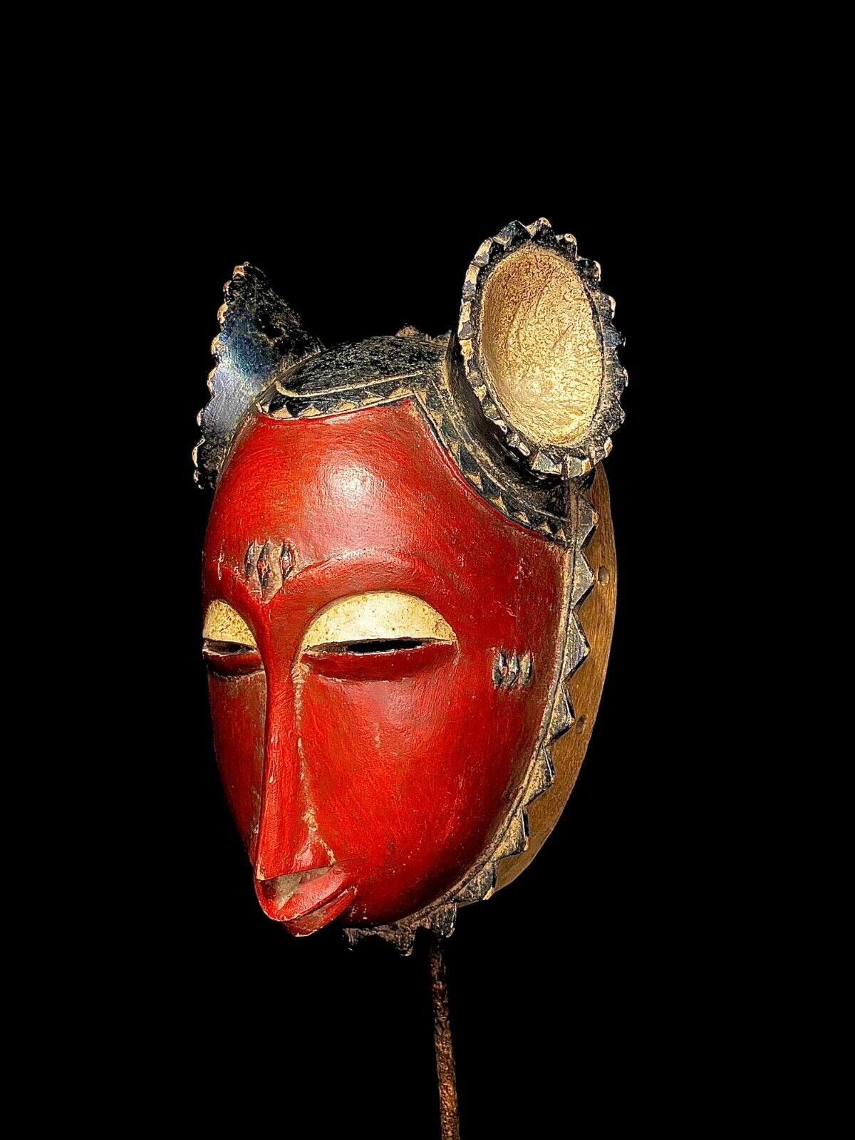 Vintage Hand Carved Wooden Decor Gba Gba Portrait Mask - Baule, Ivory Coast-1918